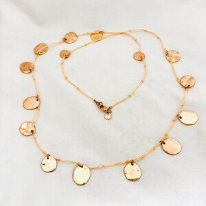 Talbots Boho Rose Gold Disc Station Necklace on Knotted Cord